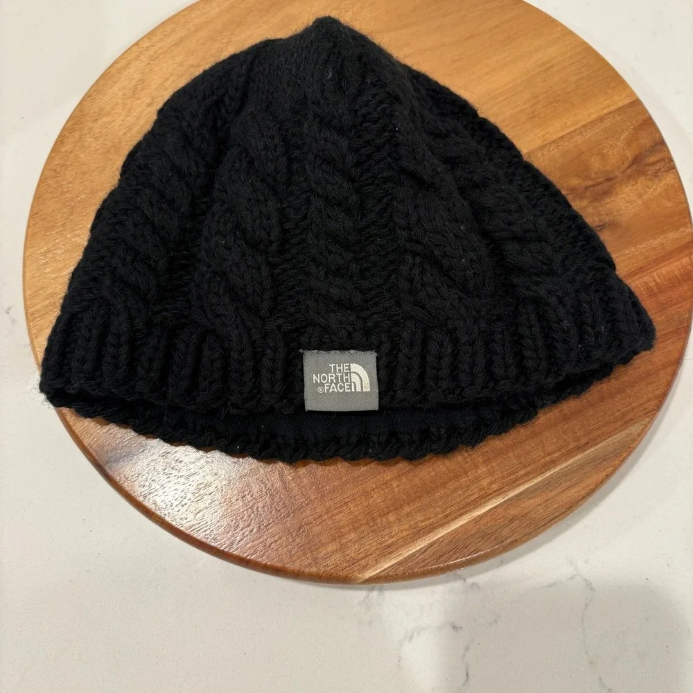 The North Face Beanie Men Black Cable Knit Wool Alpaca Blend Fleece Lined Hat